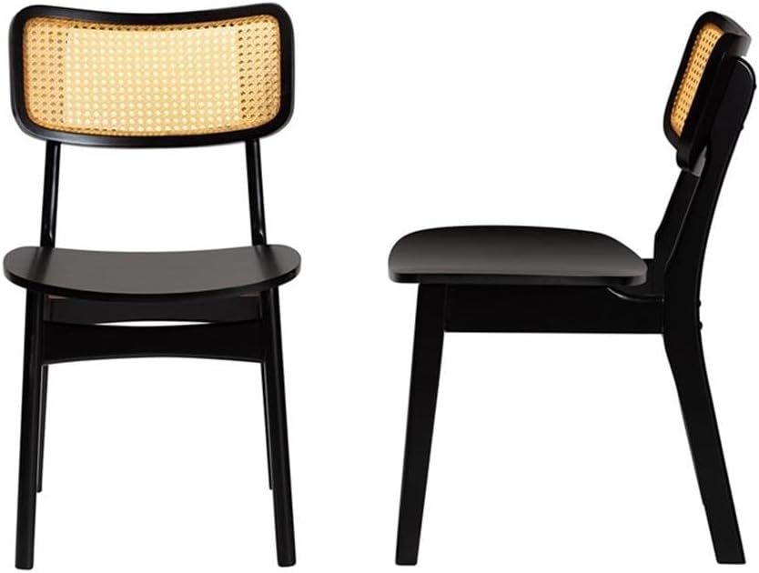 Baxton Studio Tafari Dark Brown Wood and Rattan 2-Piece Dining Chair Set