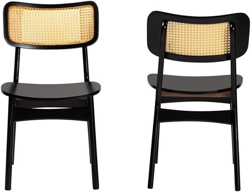 Baxton Studio Tafari Dark Brown Wood and Rattan 2-Piece Dining Chair Set