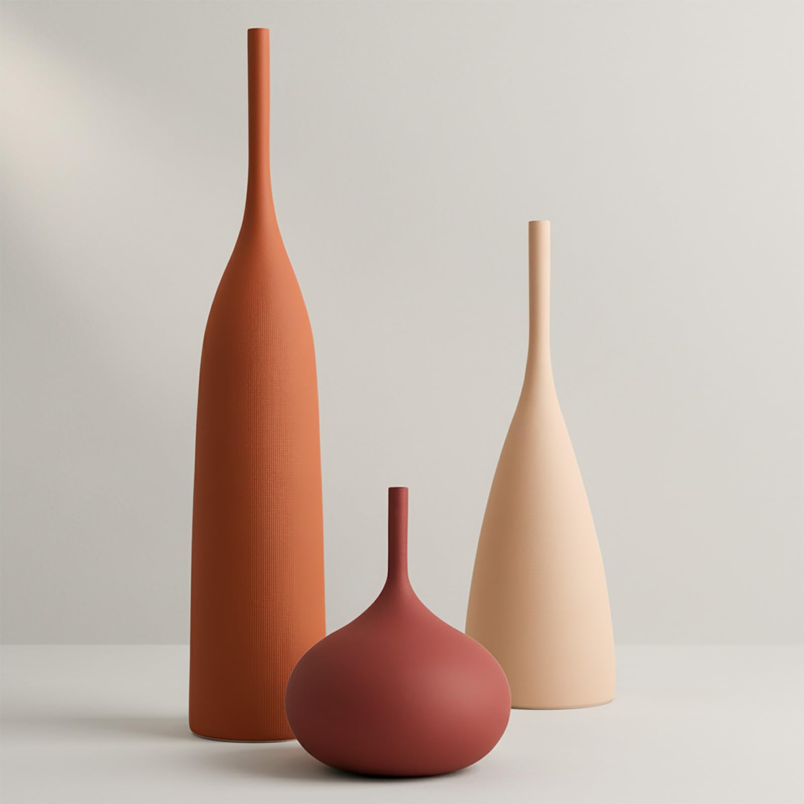 White Ceramic Vase Set of 3, Modern Boho Vases for Centerpiece Decor, Matte Minimalist Decorative White Vases Home Decor, for Living Room, Bookshelf, and Entryway Table Decor