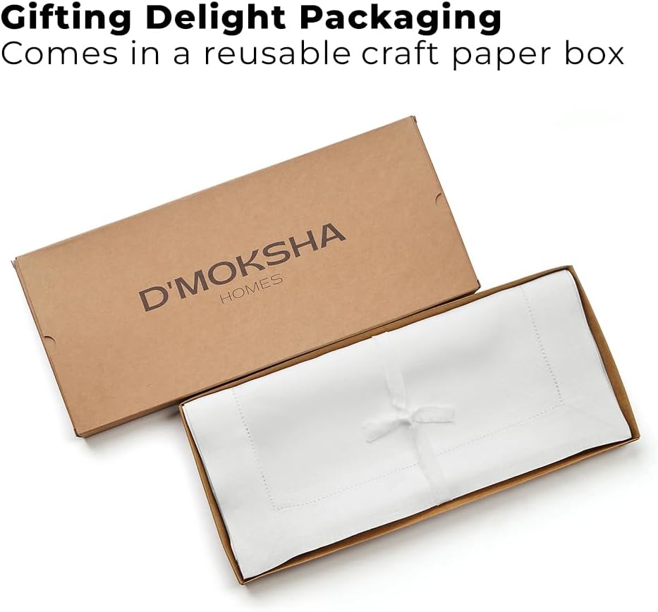 Signature Linen™ by D'Moksha White Table Runner 84 Inches Long, 100% Pure Linen, Hemstitch, 14 x 84 Inch Table Runner for Dresser, Dining- Summer, Father's & Independence Day