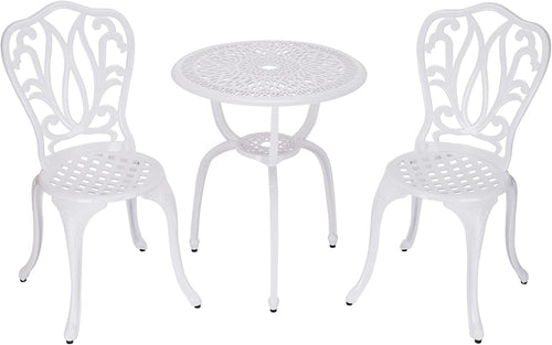 3 Piece Bistro Set,Outdoor Patio Set,Anti-Rust Cast Aluminum Bistro Table Set for Park Yard Front Porch Furniture(New White)…