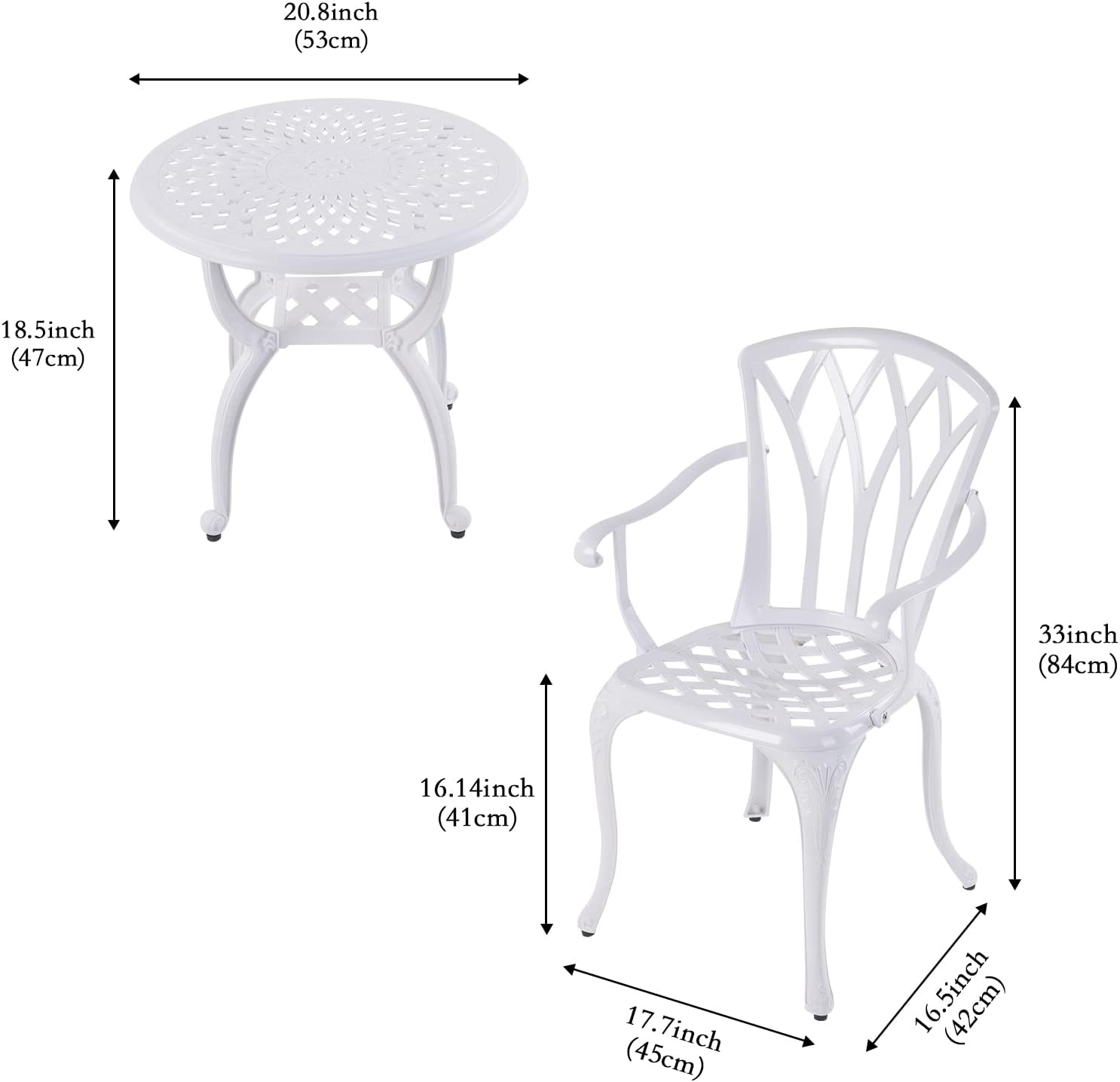 YKSY&YKSY Jardin DE CENTENNAIL 3-Piece Outdoor Bistro Set Cast Aluminum Rust-Resistant Patio Furniture Armchairs Design (White) 1