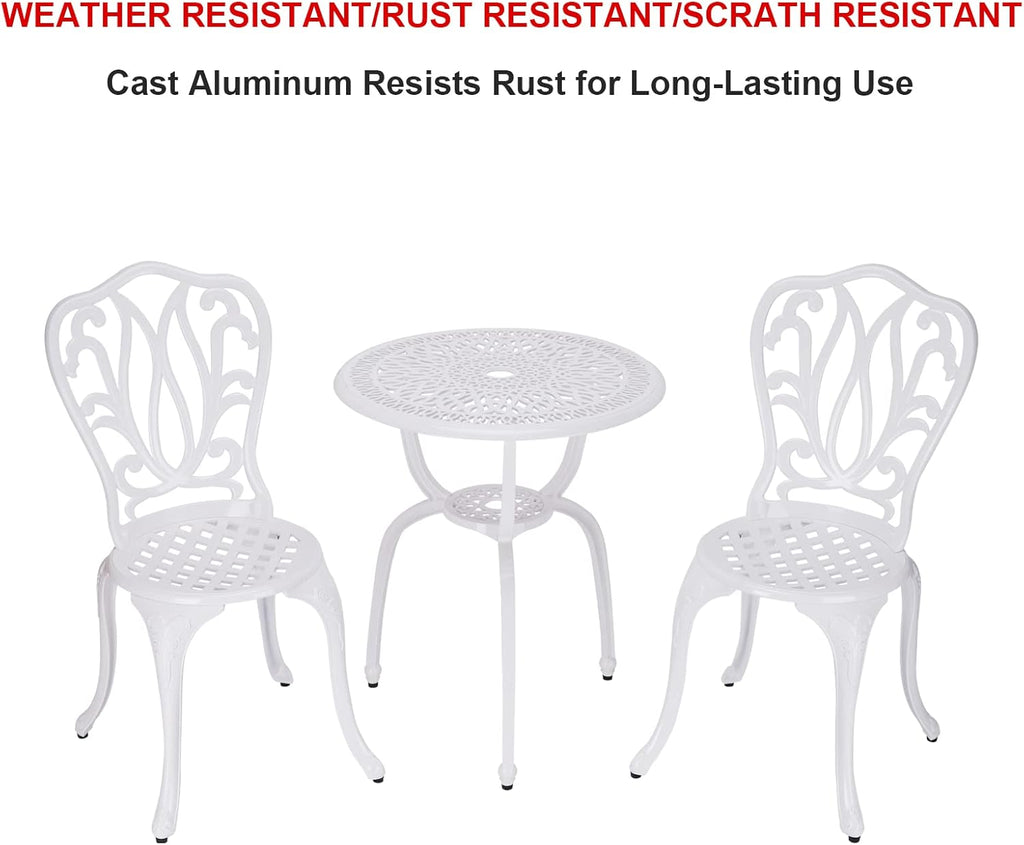 3 Piece Bistro Set,Outdoor Patio Set,Anti-Rust Cast Aluminum Bistro Table Set for Park Yard Front Porch Furniture(New White)…