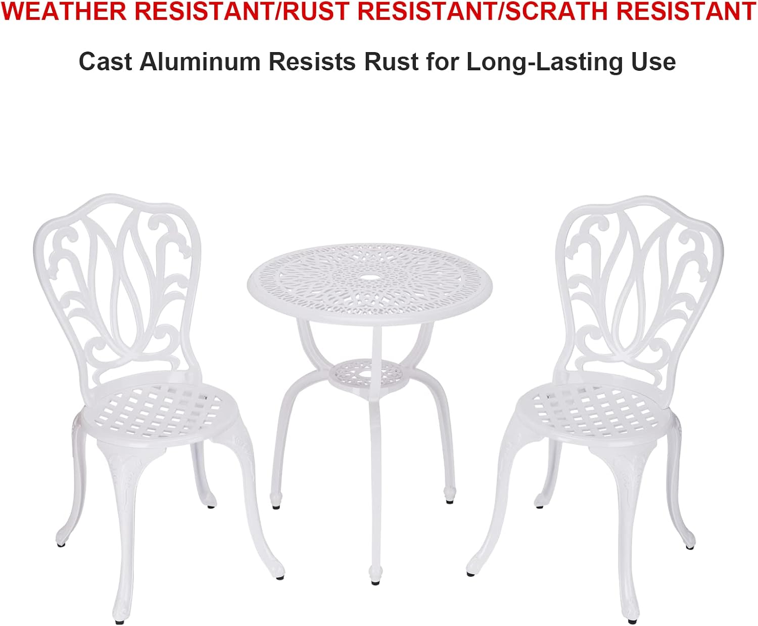 3 Piece Bistro Set,Outdoor Patio Set,Anti-Rust Cast Aluminum Bistro Table Set for Park Yard Front Porch Furniture(New White)…