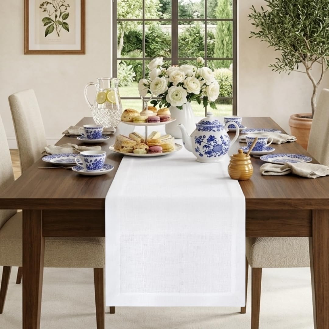 Classic Linen™ by D'Moksha Natural Table Runner 108 Inches Long, 100% Pure Linen, 14 x 108 Inch Table Runner for Dresser, Dining- Summer, Father's Day