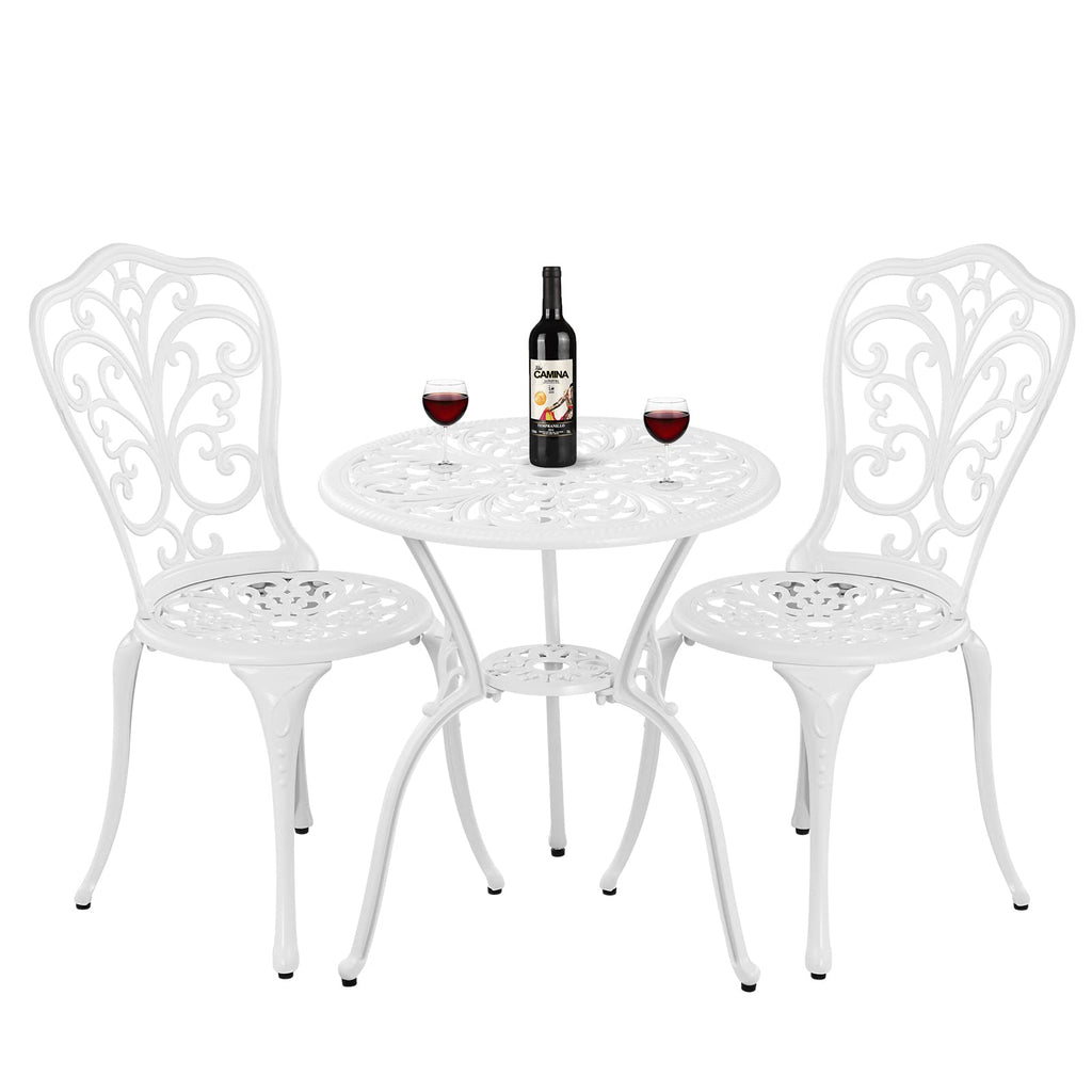 Outdoor Bistro Set 3 Piece Patio Bistro Set, Cast Aluminum Bistro Table and Chairs Set of 2, Small Patio Table Set for Porch, Black