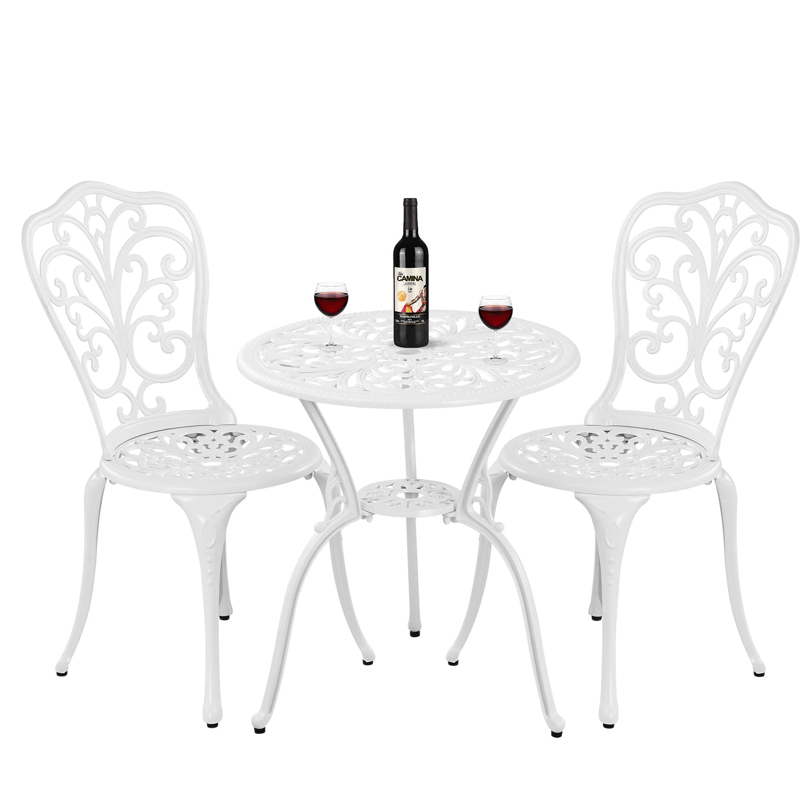Outdoor Bistro Set 3 Piece Patio Bistro Set, Cast Aluminum Bistro Table and Chairs Set of 2, Small Patio Table Set for Porch, Black