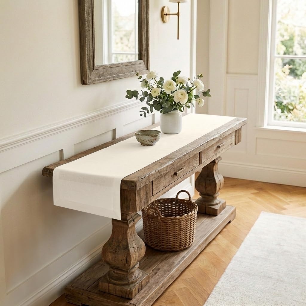 Classic Linen™ by D'Moksha Natural Table Runner 108 Inches Long, 100% Pure Linen, 14 x 108 Inch Table Runner for Dresser, Dining- Summer, Father's Day