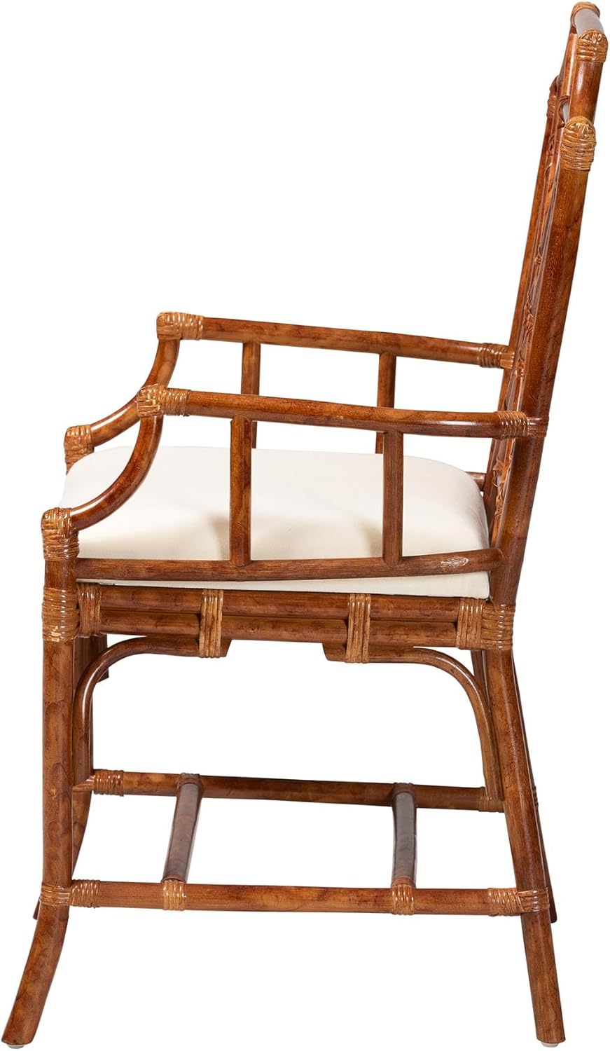 Bali & pari Esmery Marbled Tortoise Natural Rattan Dining Chair - Handcrafted Wicker Armchair with Crisscross Back, Boho Coastal Seating for Dining Room or Kitchen
