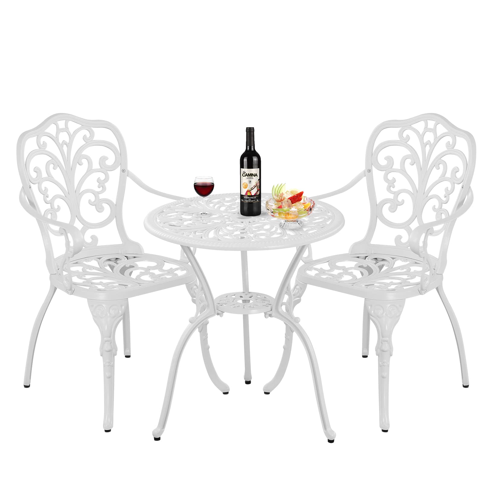 Outdoor Bistro Set 3 Piece Patio Bistro Set, Cast Aluminum Bistro Table and Chairs Set of 2, Small Patio Table Set for Porch, Black