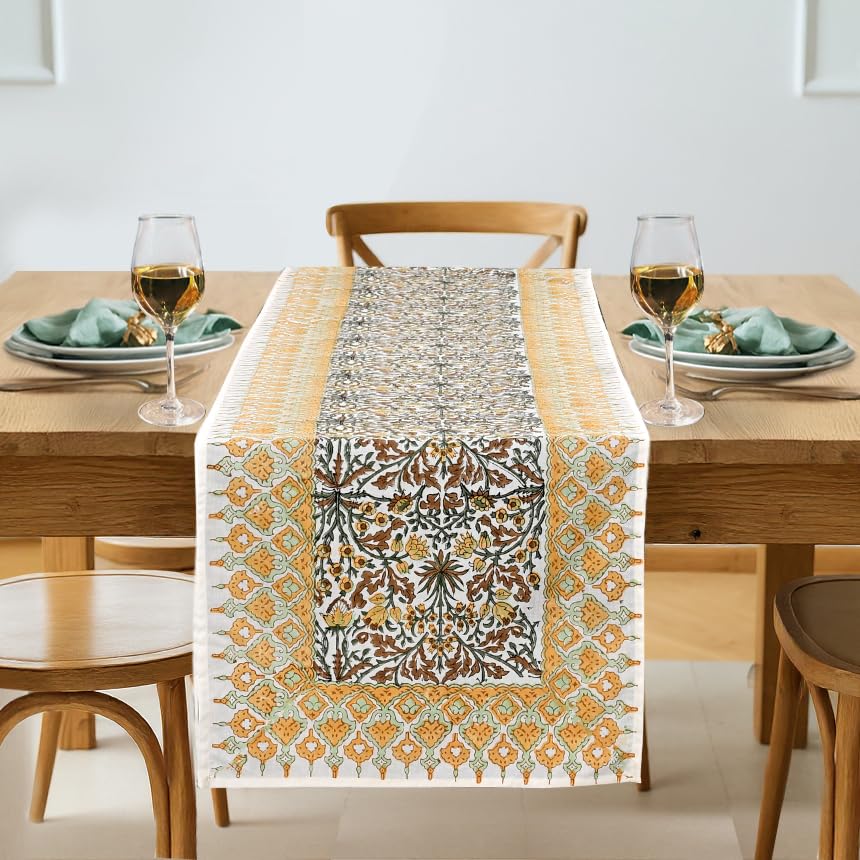 Ridhi Light Steel Blue Hand Block Print 100% Cotton Reusable Table Runner 16" X 90" Inches Table Runner Decorative Everyday Use for Dining, Home Gift for Spring, Easter, Valentine