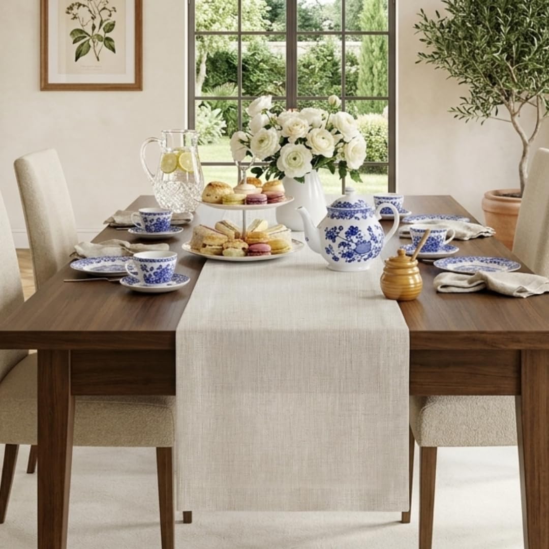 Classic Linen™ by D'Moksha Natural Table Runner 108 Inches Long, 100% Pure Linen, 14 x 108 Inch Table Runner for Dresser, Dining- Summer, Father's Day