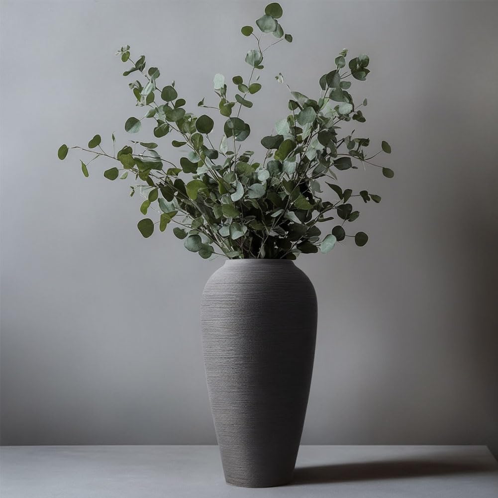 Rustic Farmhouse Flower Vase - 13.8 Inchs Large Black Ceramic Vase, Pampas Grass Vase, Modern Farmhouse Decor Vase for Home Decor, Dining Table, Entryway, Centerpiece, Living Room, Shelf Decorative