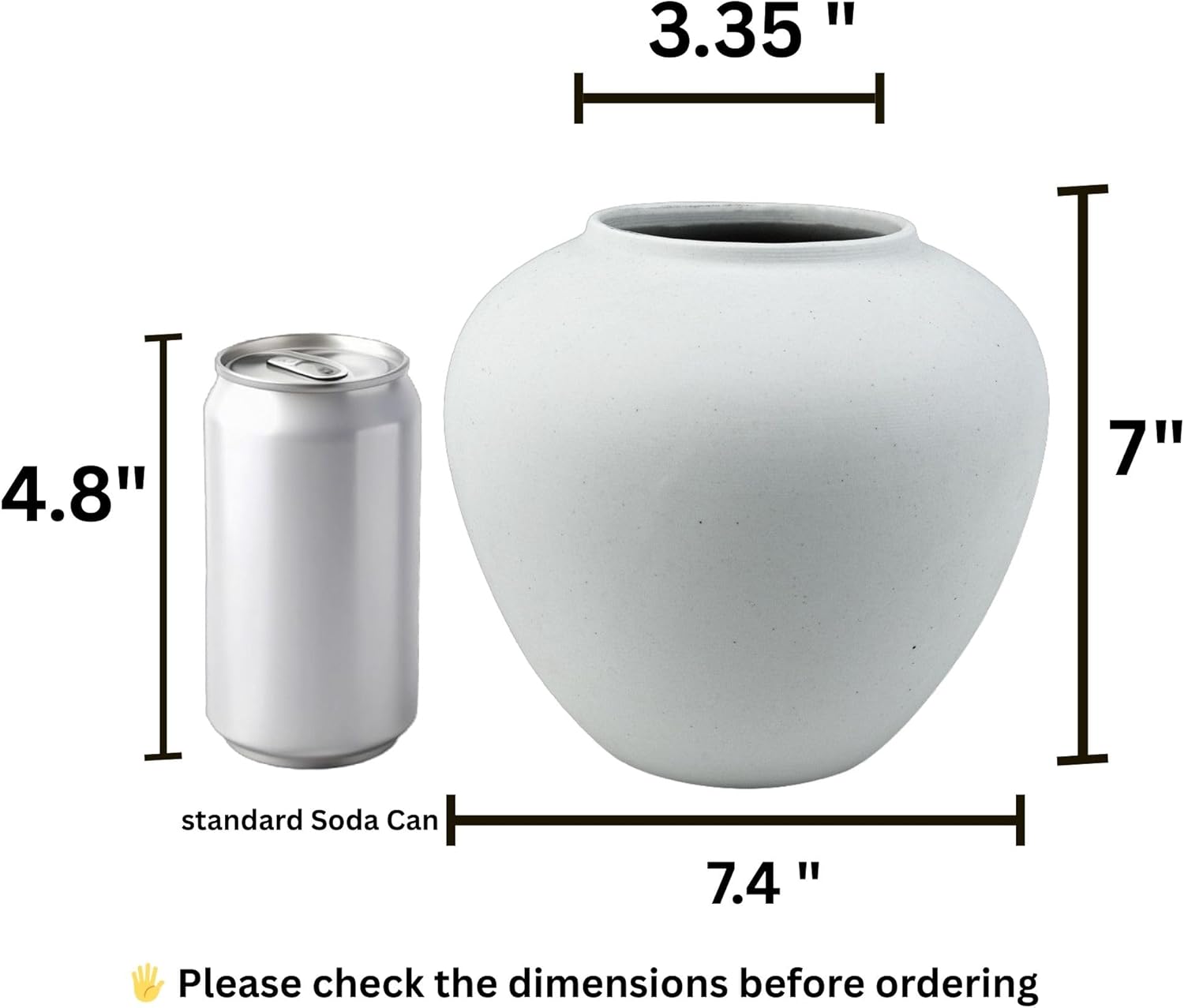 Ceramic Vase, White Color, Modern Minimalist Textured Vase for Home Decor, Bookshelf & Coffee Table Decor (White Short)