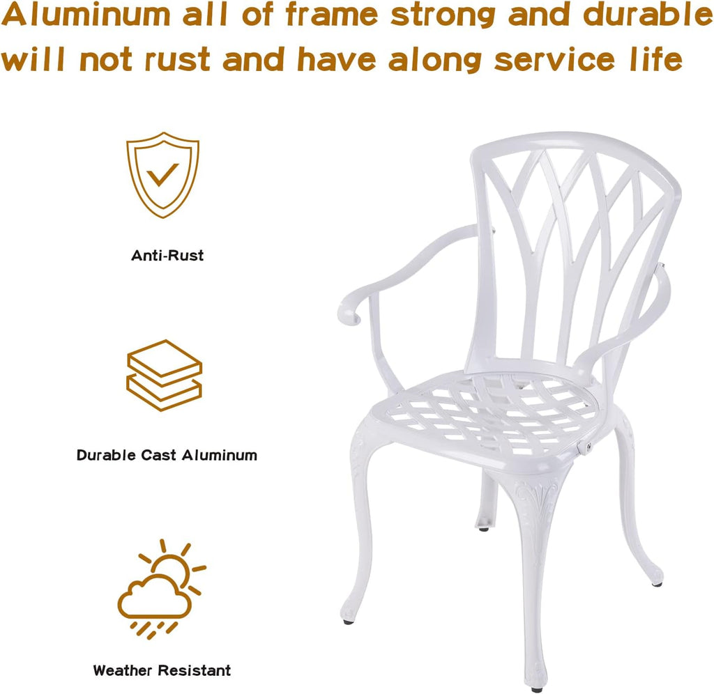 YKSY&YKSY Jardin DE CENTENNAIL 3-Piece Outdoor Bistro Set Cast Aluminum Rust-Resistant Patio Furniture Armchairs Design (White) 1