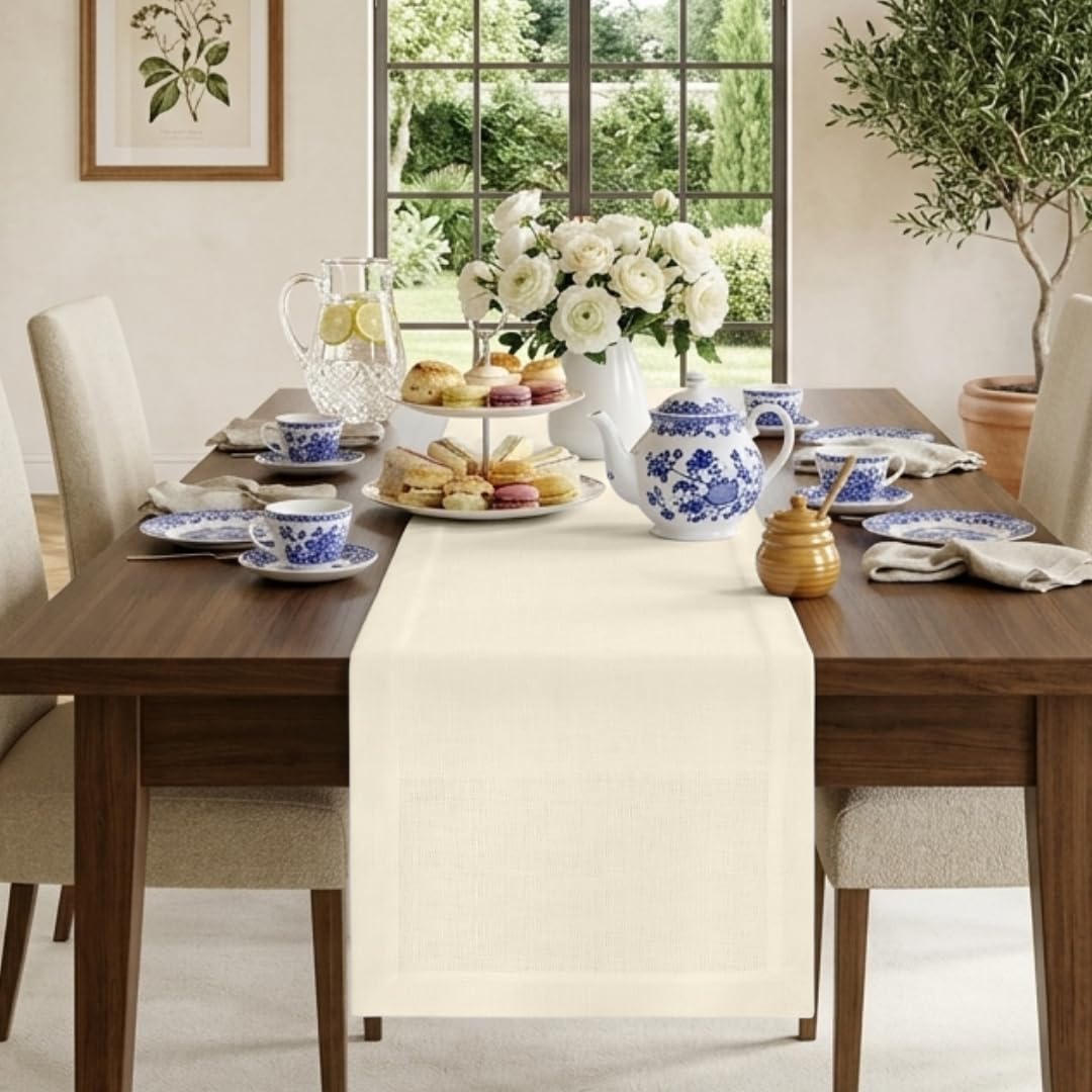 Classic Linen™ by D'Moksha Natural Table Runner 108 Inches Long, 100% Pure Linen, 14 x 108 Inch Table Runner for Dresser, Dining- Summer, Father's Day