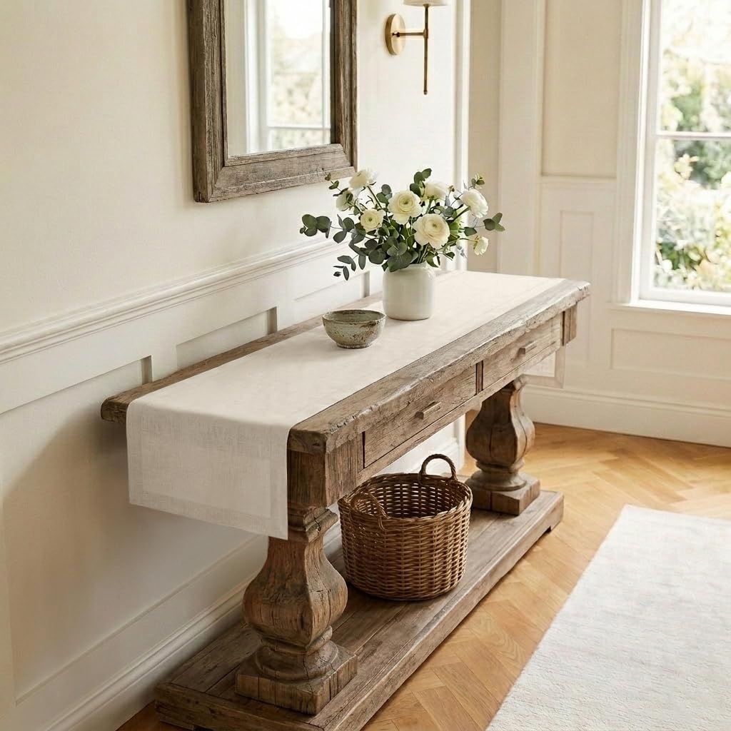 Classic Linen™ by D'Moksha Natural Table Runner 108 Inches Long, 100% Pure Linen, 14 x 108 Inch Table Runner for Dresser, Dining- Summer, Father's Day