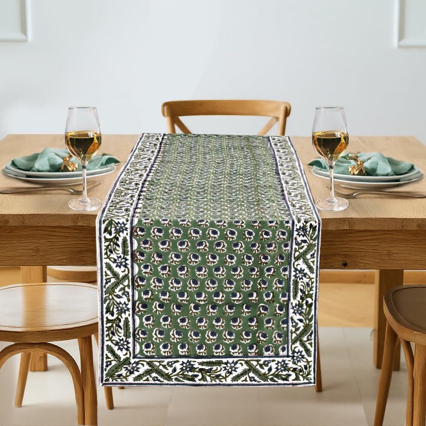 Ridhi Light Steel Blue Hand Block Print 100% Cotton Reusable Table Runner 16" X 90" Inches Table Runner Decorative Everyday Use for Dining, Home Gift for Spring, Easter, Valentine