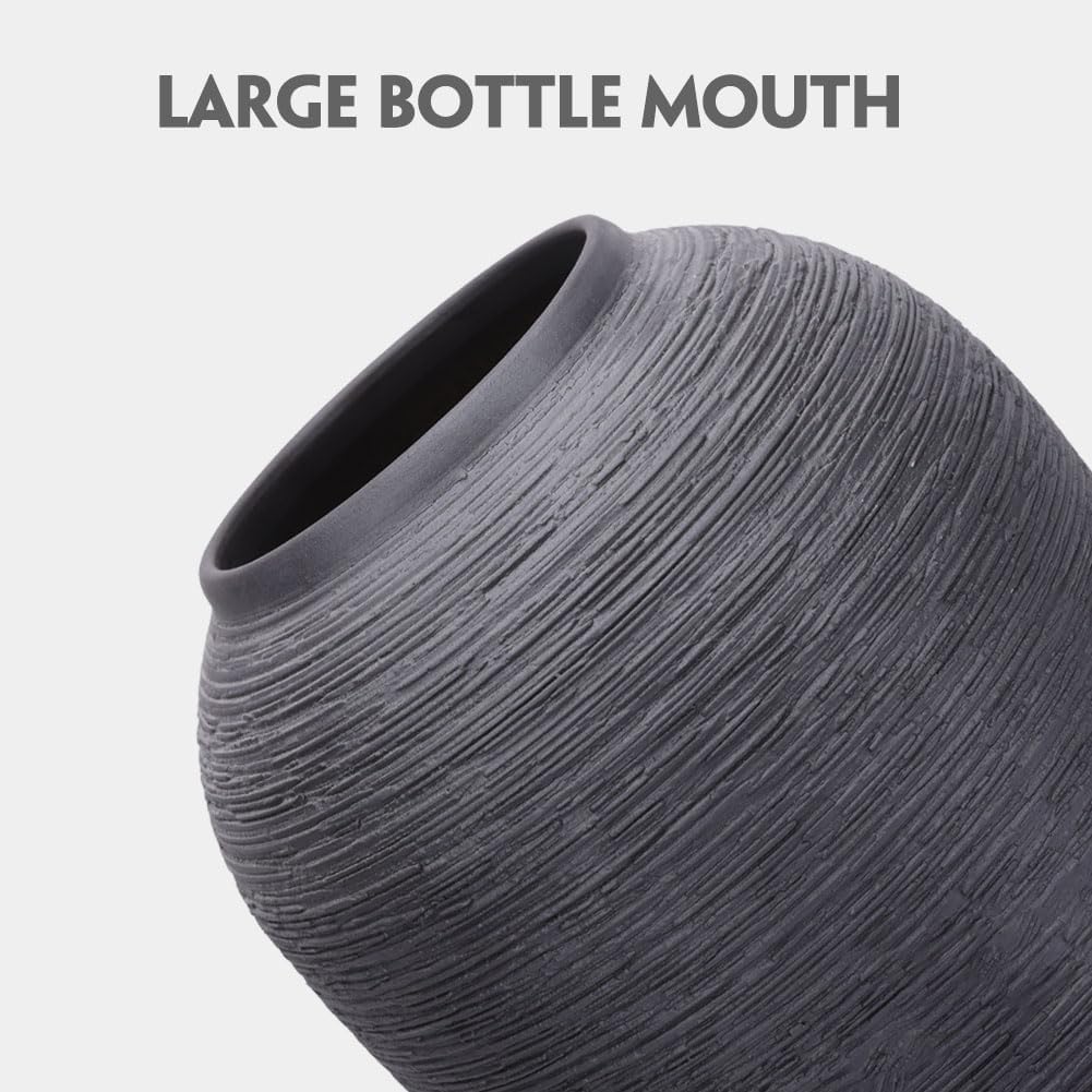 Rustic Farmhouse Flower Vase - 13.8 Inchs Large Black Ceramic Vase, Pampas Grass Vase, Modern Farmhouse Decor Vase for Home Decor, Dining Table, Entryway, Centerpiece, Living Room, Shelf Decorative