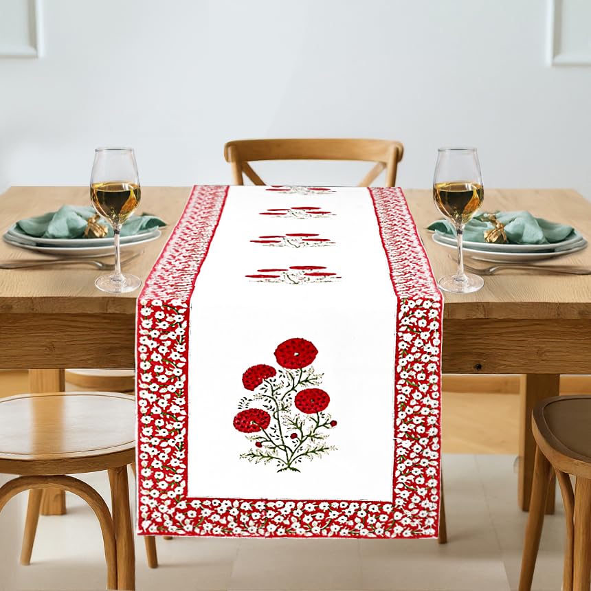 Ridhi Light Steel Blue Hand Block Print 100% Cotton Reusable Table Runner 16" X 90" Inches Table Runner Decorative Everyday Use for Dining, Home Gift for Spring, Easter, Valentine