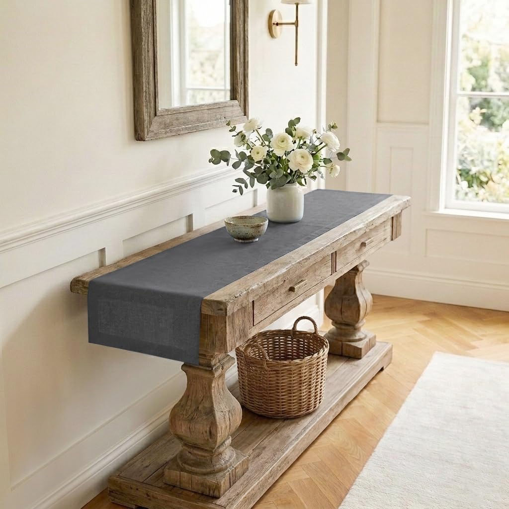 Classic Linen™ by D'Moksha Natural Table Runner 108 Inches Long, 100% Pure Linen, 14 x 108 Inch Table Runner for Dresser, Dining- Summer, Father's Day