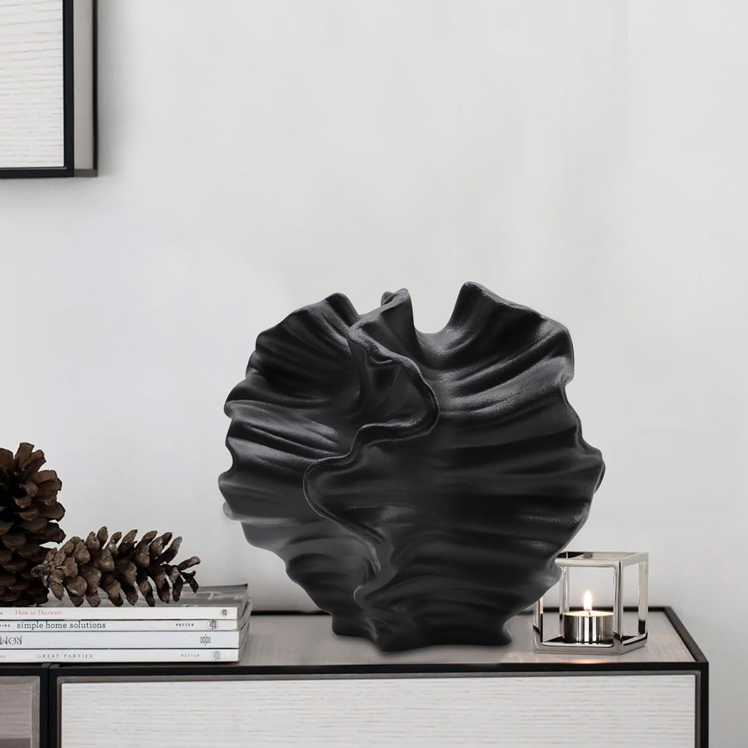 Ceramic Vase - Set of 2 for Home Decor,Black Flower Shape Pampas Vases Minimalist Nordic Boho Style for Modern Farmhouse Decor, Living Room、 Kitchen、Mantle、Bedroom、Dining Table、Office