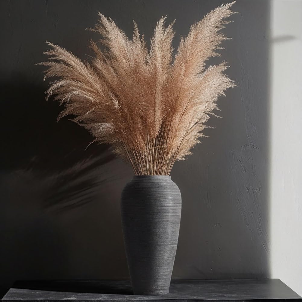 Rustic Farmhouse Flower Vase - 13.8 Inchs Large Black Ceramic Vase, Pampas Grass Vase, Modern Farmhouse Decor Vase for Home Decor, Dining Table, Entryway, Centerpiece, Living Room, Shelf Decorative
