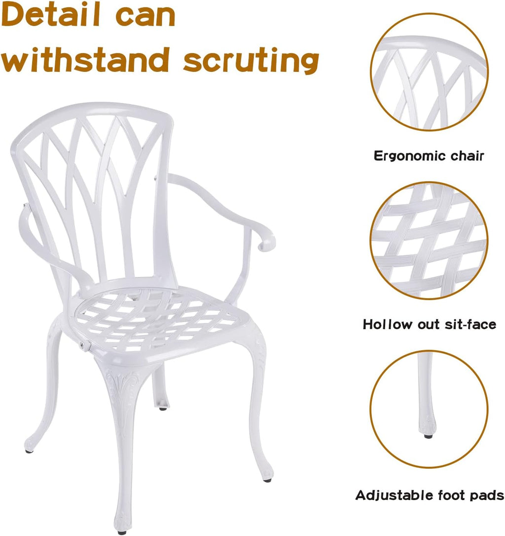 YKSY&YKSY Jardin DE CENTENNAIL 3-Piece Outdoor Bistro Set Cast Aluminum Rust-Resistant Patio Furniture Armchairs Design (White) 1
