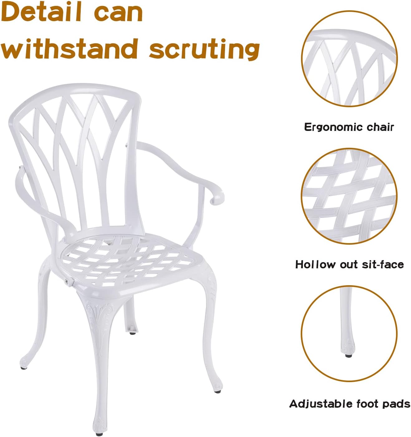 YKSY&YKSY Jardin DE CENTENNAIL 3-Piece Outdoor Bistro Set Cast Aluminum Rust-Resistant Patio Furniture Armchairs Design (White) 1