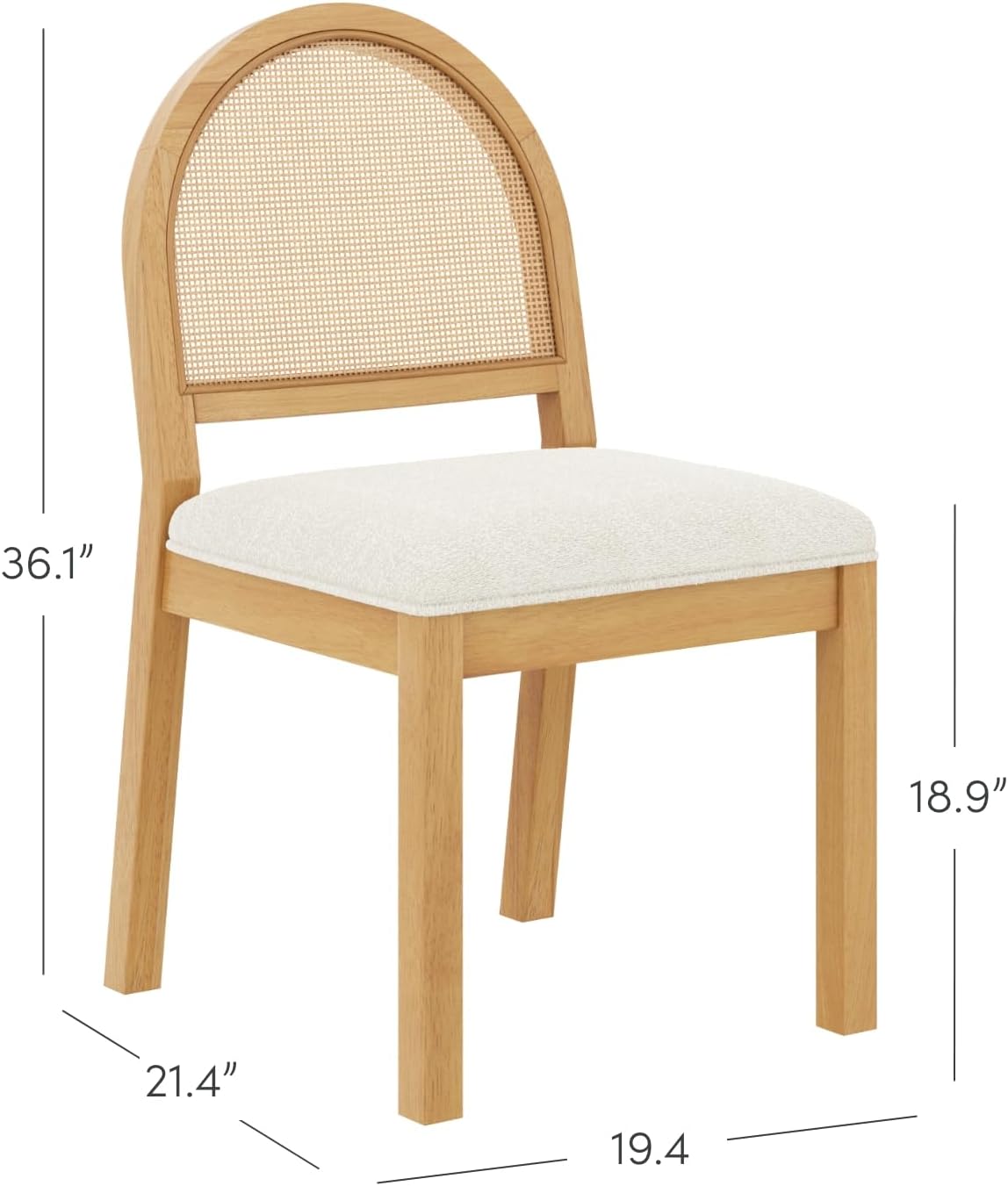 Nathan James Bailey 19 in. Boucle Dining Chair, Upholstered Side Chair with Natural Woven Rattan Back and Solid Wood Legs, Natural Brown/Rattan/Cream Boucle