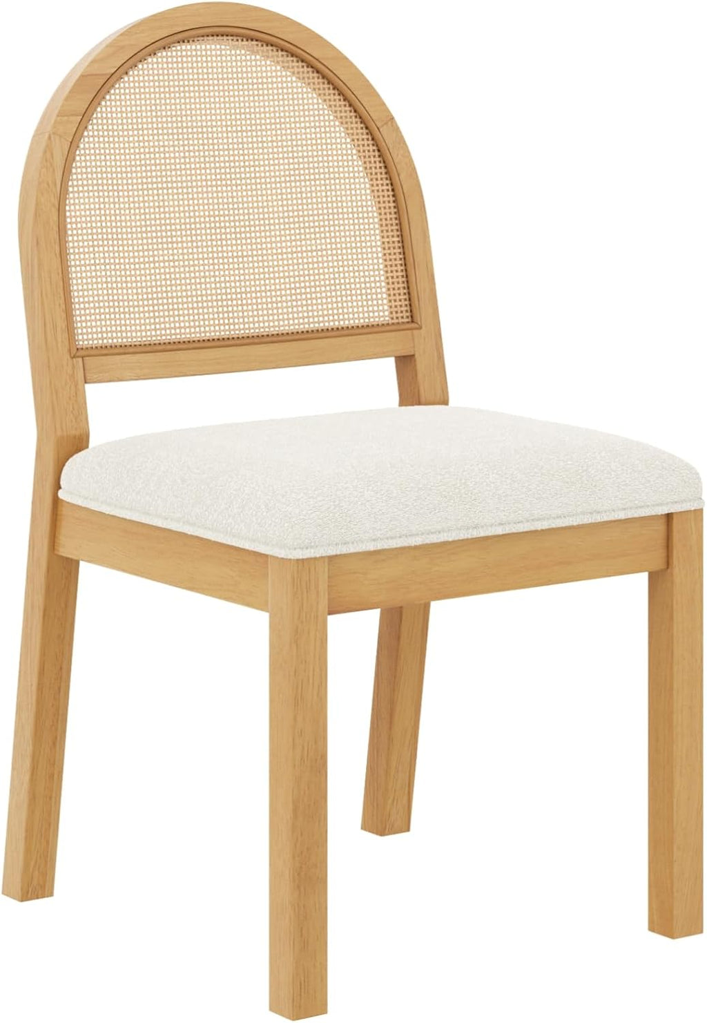 Nathan James Bailey 19 in. Boucle Dining Chair, Upholstered Side Chair with Natural Woven Rattan Back and Solid Wood Legs, Natural Brown/Rattan/Cream Boucle