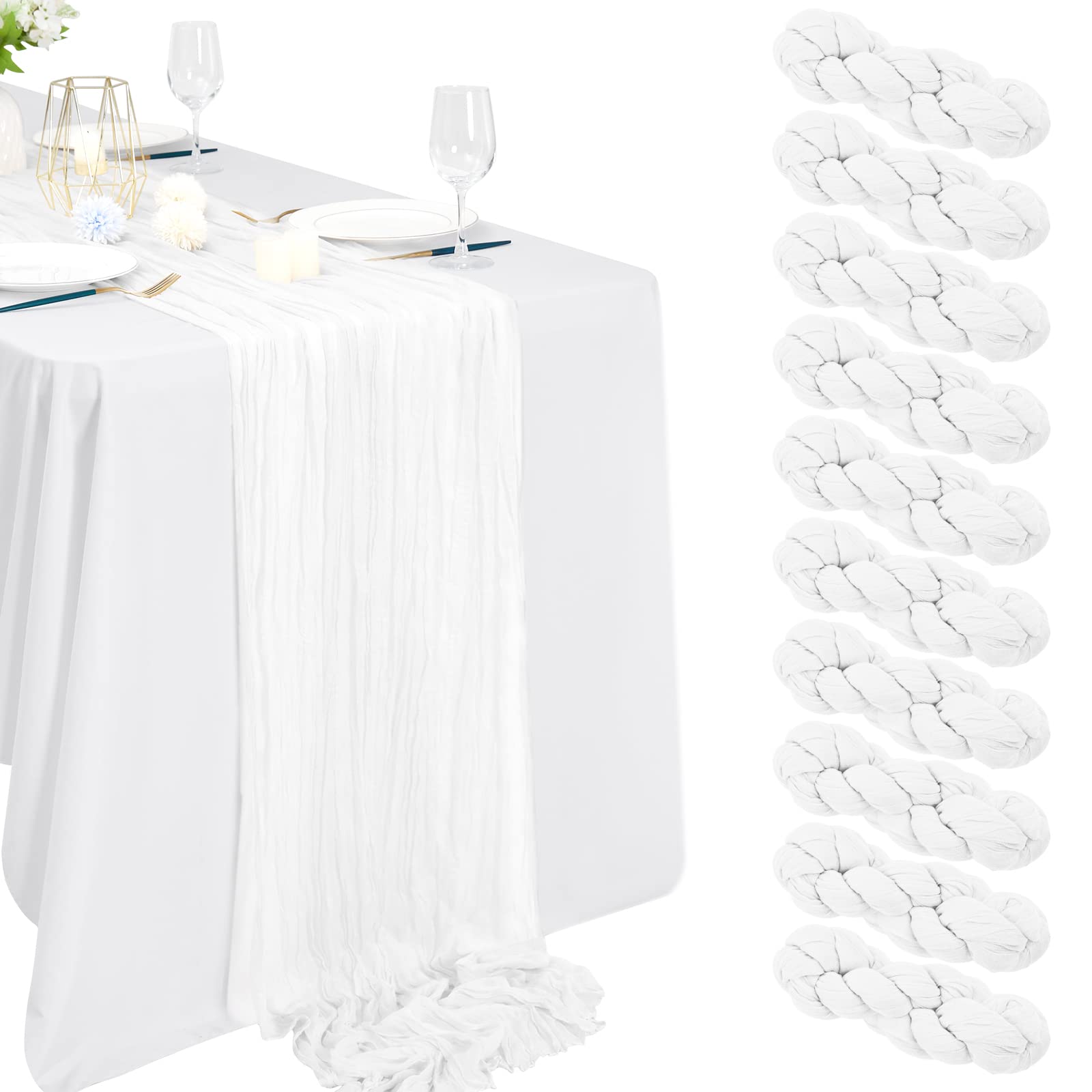 16 Packs Cheesecloth Table Runner Grey, 10Ft x 35"" Grey Rustic Gauze Boho Wedding Table Runner Decoration, Wedding Table Decor Table Cloth for Wedding Party Bridal Shower Table