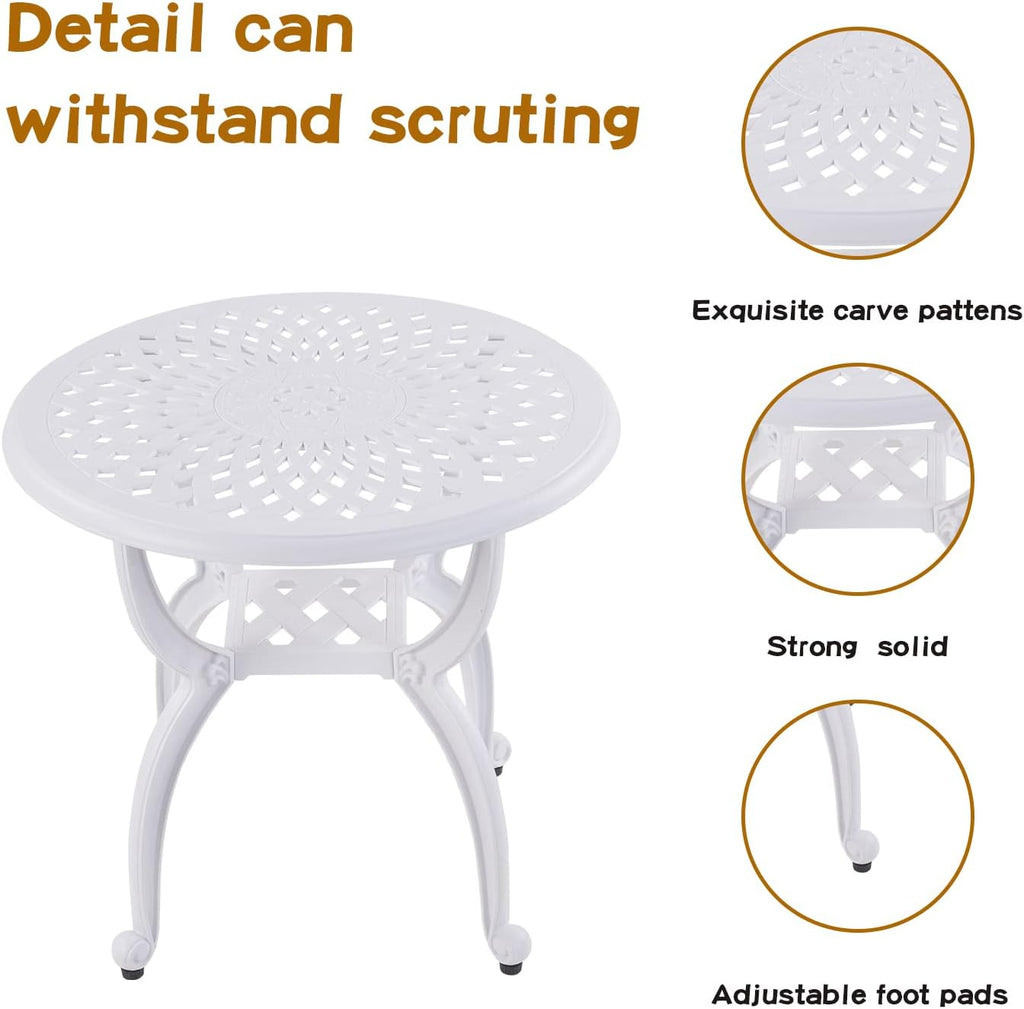 YKSY&YKSY Jardin DE CENTENNAIL 3-Piece Outdoor Bistro Set Cast Aluminum Rust-Resistant Patio Furniture Armchairs Design (White) 1