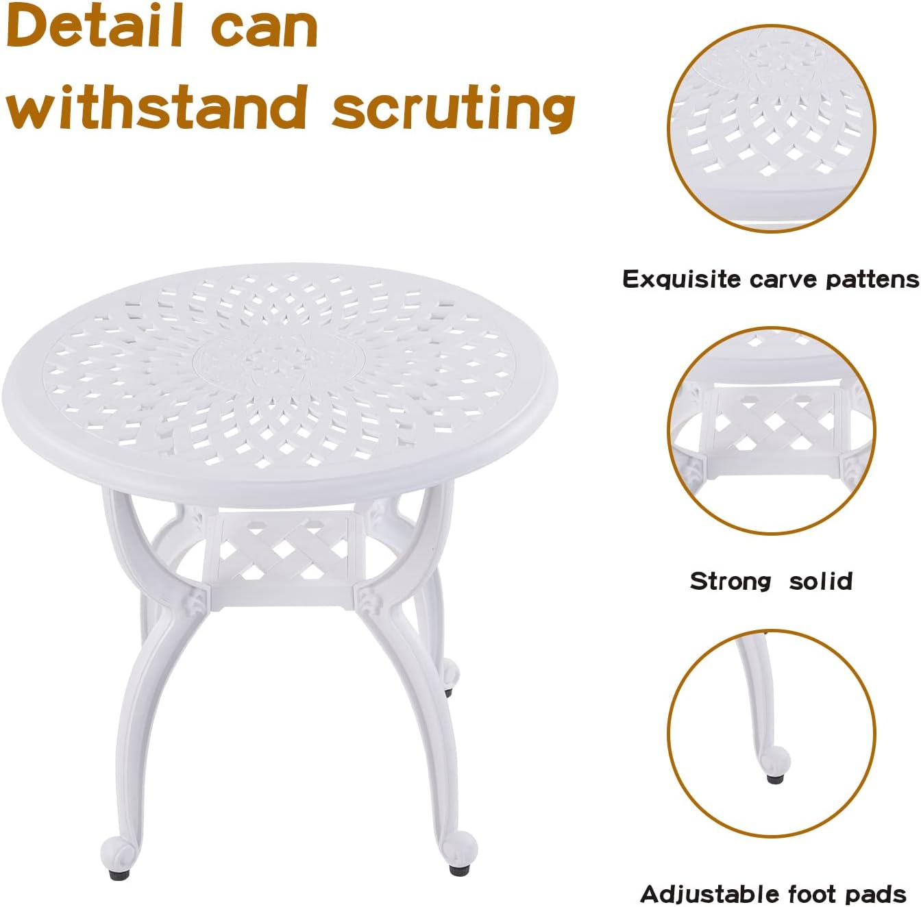 YKSY&YKSY Jardin DE CENTENNAIL 3-Piece Outdoor Bistro Set Cast Aluminum Rust-Resistant Patio Furniture Armchairs Design (White) 1