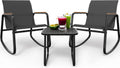 DWVO Patio Rocking Bistro Set, 3 Piece Durable Textilene Outdoor Furniture Set, Wooden Armrest Rocker Chairs & Glass Table for Garden, Balcony & Poolside, Black