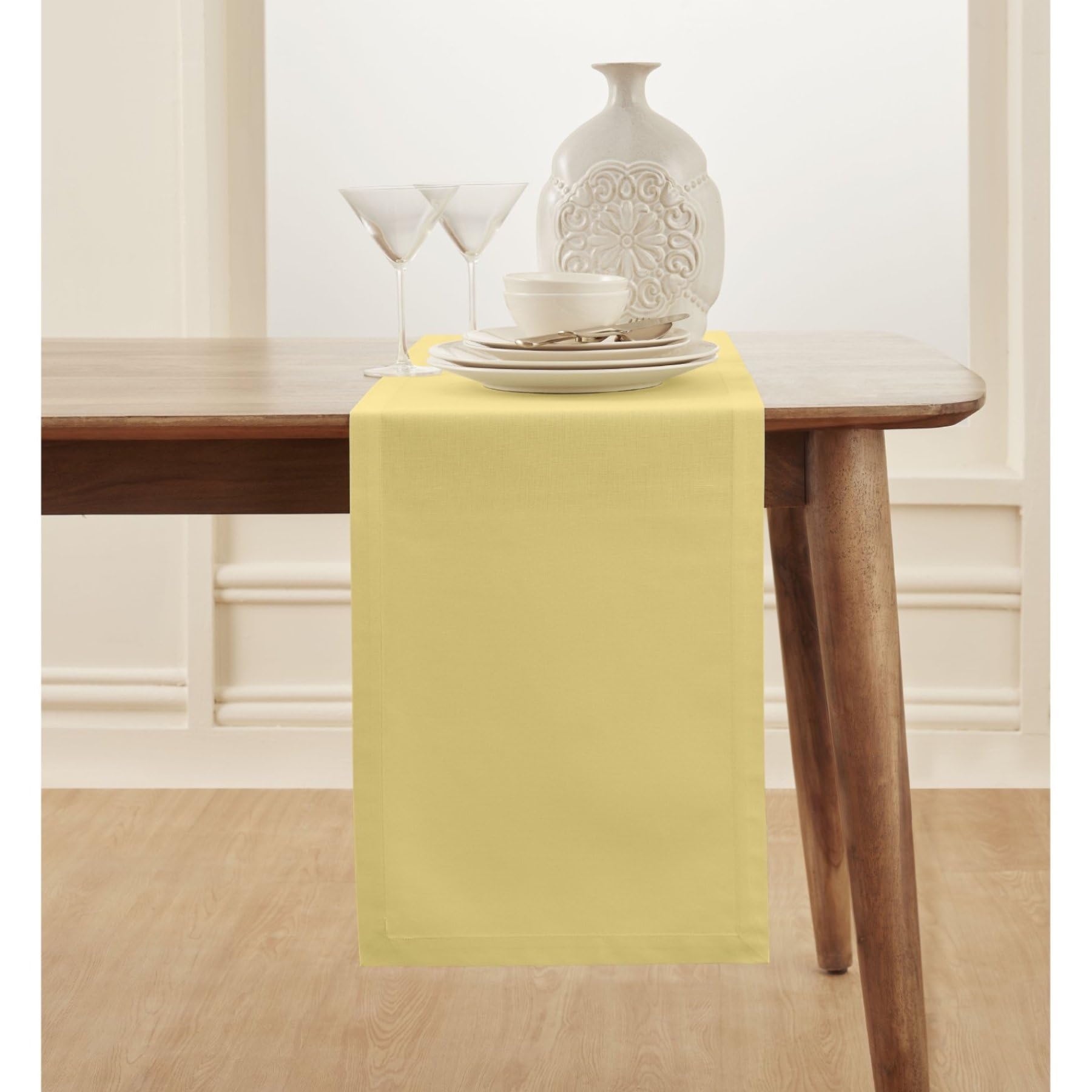 Solino Home Dark Green Cotton Linen Table Runner 108 Inches Long - Elegant Machine Washable Dining Table Runner 14x108 Inch for Summer Decor & 4th of July - Dru