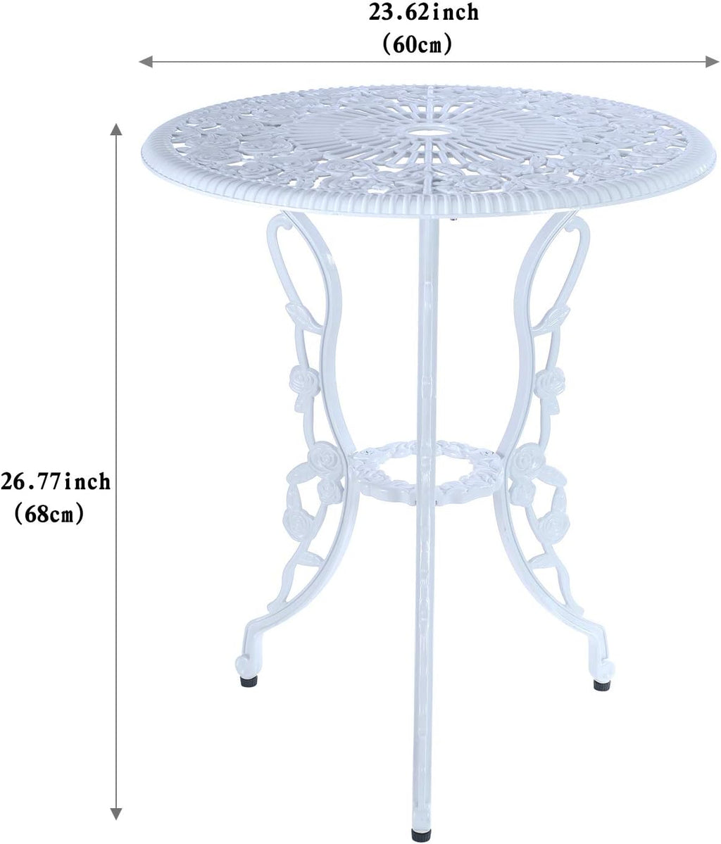C/G 3-Piece Bistro Set - Outdoor Patio Table Set, Anti-Rust Cast Aluminum, White