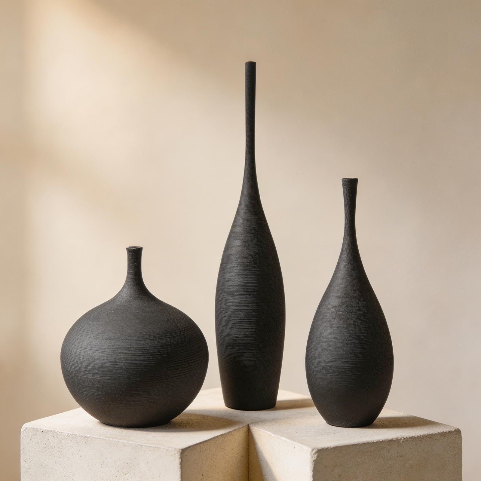 White Ceramic Vase Set of 3, Modern Boho Vases for Centerpiece Decor, Matte Minimalist Decorative White Vases Home Decor, for Living Room, Bookshelf, and Entryway Table Decor