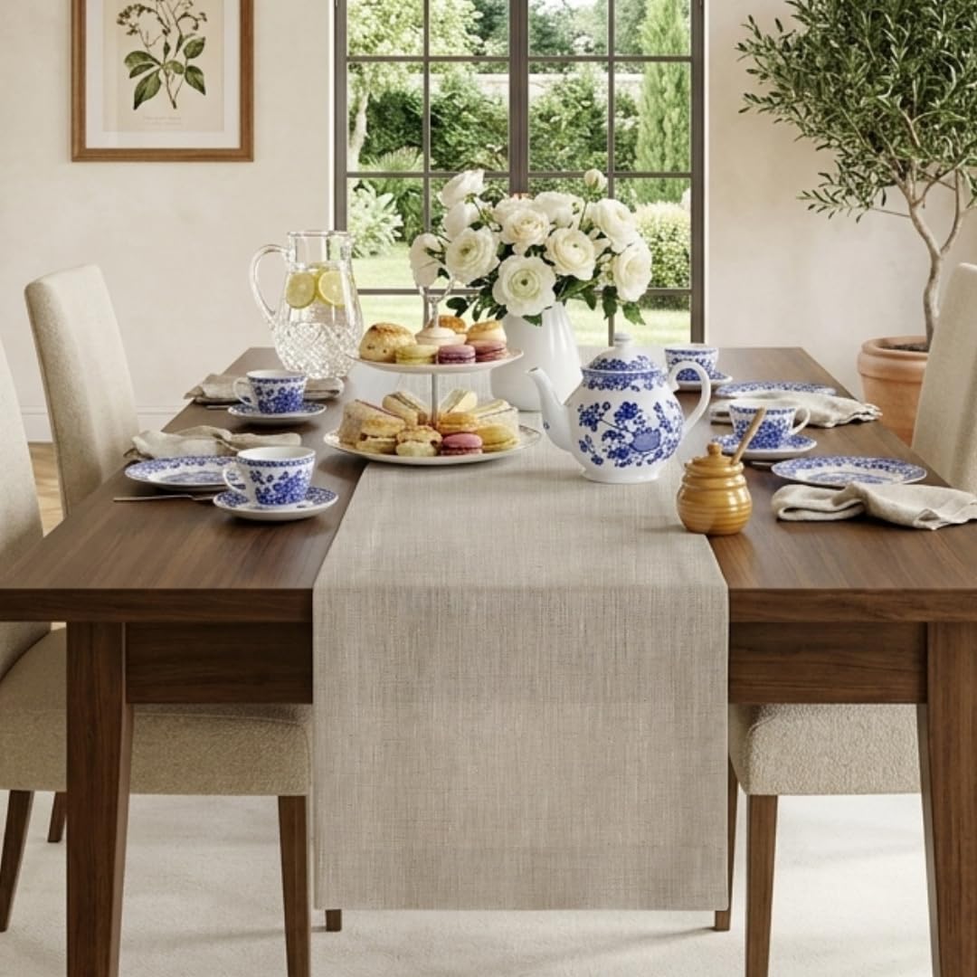 Classic Linen™ by D'Moksha Natural Table Runner 108 Inches Long, 100% Pure Linen, 14 x 108 Inch Table Runner for Dresser, Dining- Summer, Father's Day