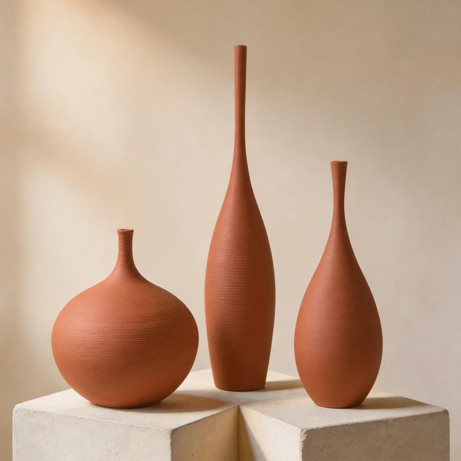 White Ceramic Vase Set of 3, Modern Boho Vases for Centerpiece Decor, Matte Minimalist Decorative White Vases Home Decor, for Living Room, Bookshelf, and Entryway Table Decor