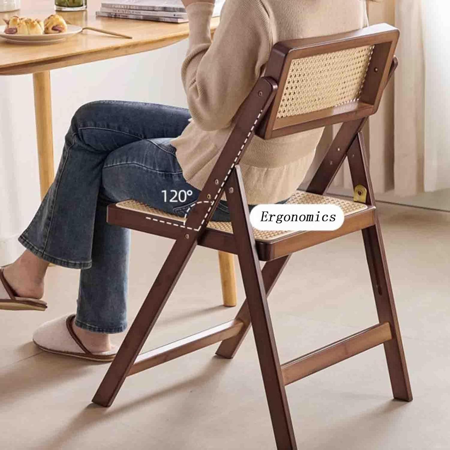 Bamboo Folding Dining Chairs, Woven Rattan Accent Seats with Back Support, Space-Saving Kitchen Chairs for Apartment, Patio, or Modern Farmhouse Decor,1 Pack
