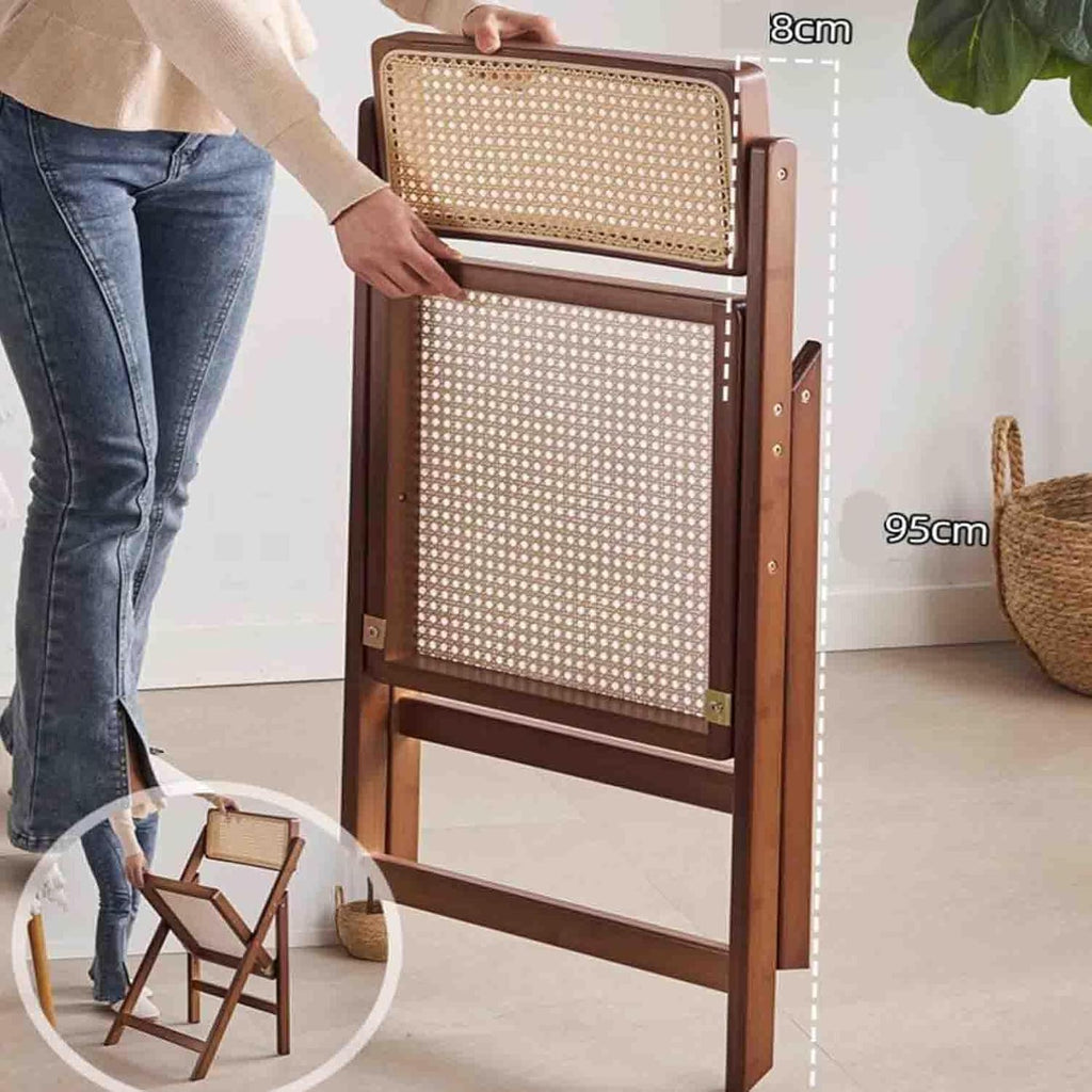 Bamboo Folding Dining Chairs, Woven Rattan Accent Seats with Back Support, Space-Saving Kitchen Chairs for Apartment, Patio, or Modern Farmhouse Decor,1 Pack