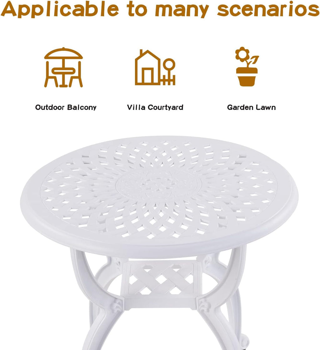 YKSY&YKSY Jardin DE CENTENNAIL 3-Piece Outdoor Bistro Set Cast Aluminum Rust-Resistant Patio Furniture Armchairs Design (White) 1