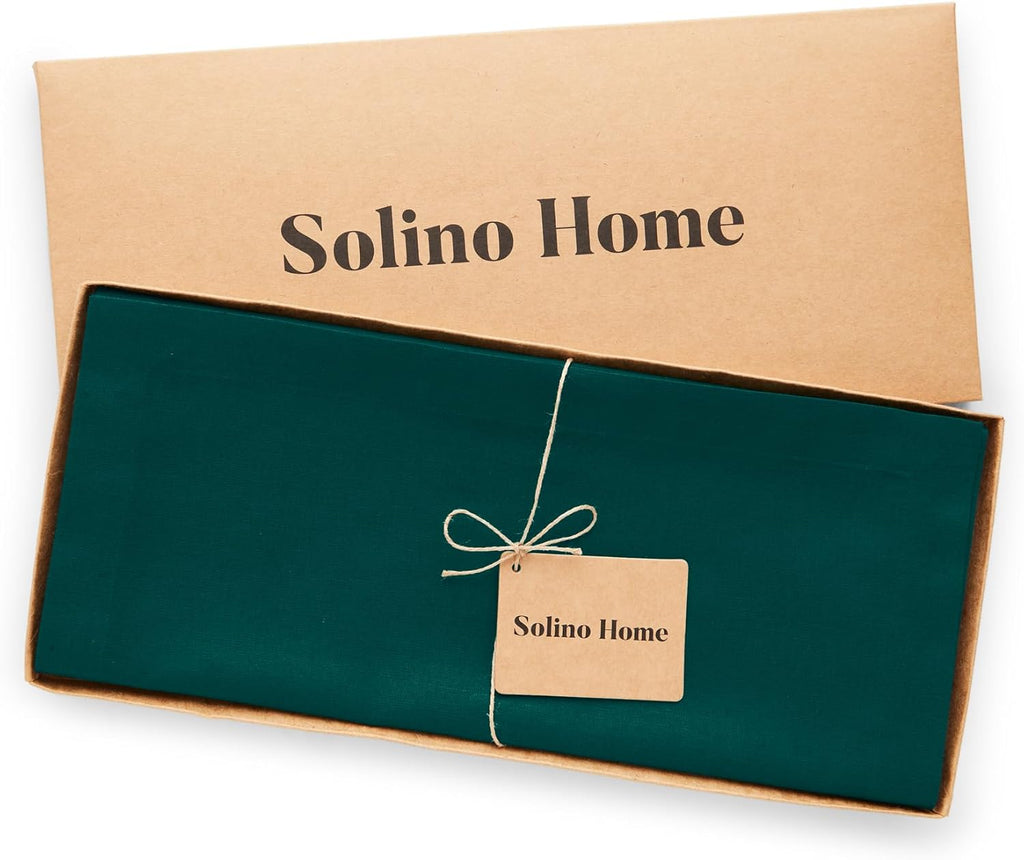 Solino Home Dark Green Cotton Linen Table Runner 108 Inches Long - Elegant Machine Washable Dining Table Runner 14x108 Inch for Summer Decor & 4th of July - Dru