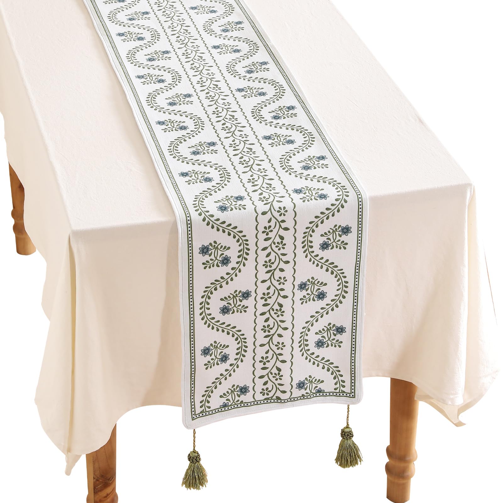 ISAENNE Designer French Country Linen Table Runner 71 Inches Long,Elegant Colorful Floral Pattern Table Runners for Dining Tables,Thanksgiving,Christmas,Kitchen Decor,12"*71"-Serenity F