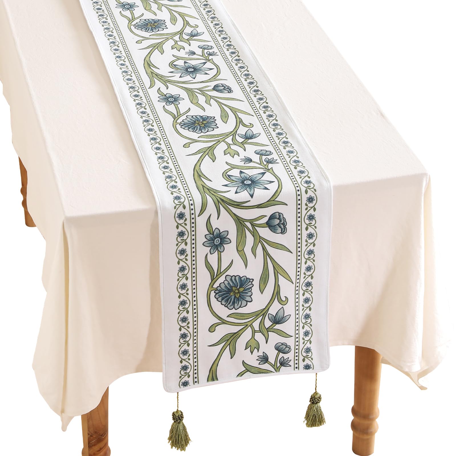 ISAENNE Designer French Country Linen Table Runner 71 Inches Long,Elegant Colorful Floral Pattern Table Runners for Dining Tables,Thanksgiving,Christmas,Kitchen Decor,12"*71"-Serenity F