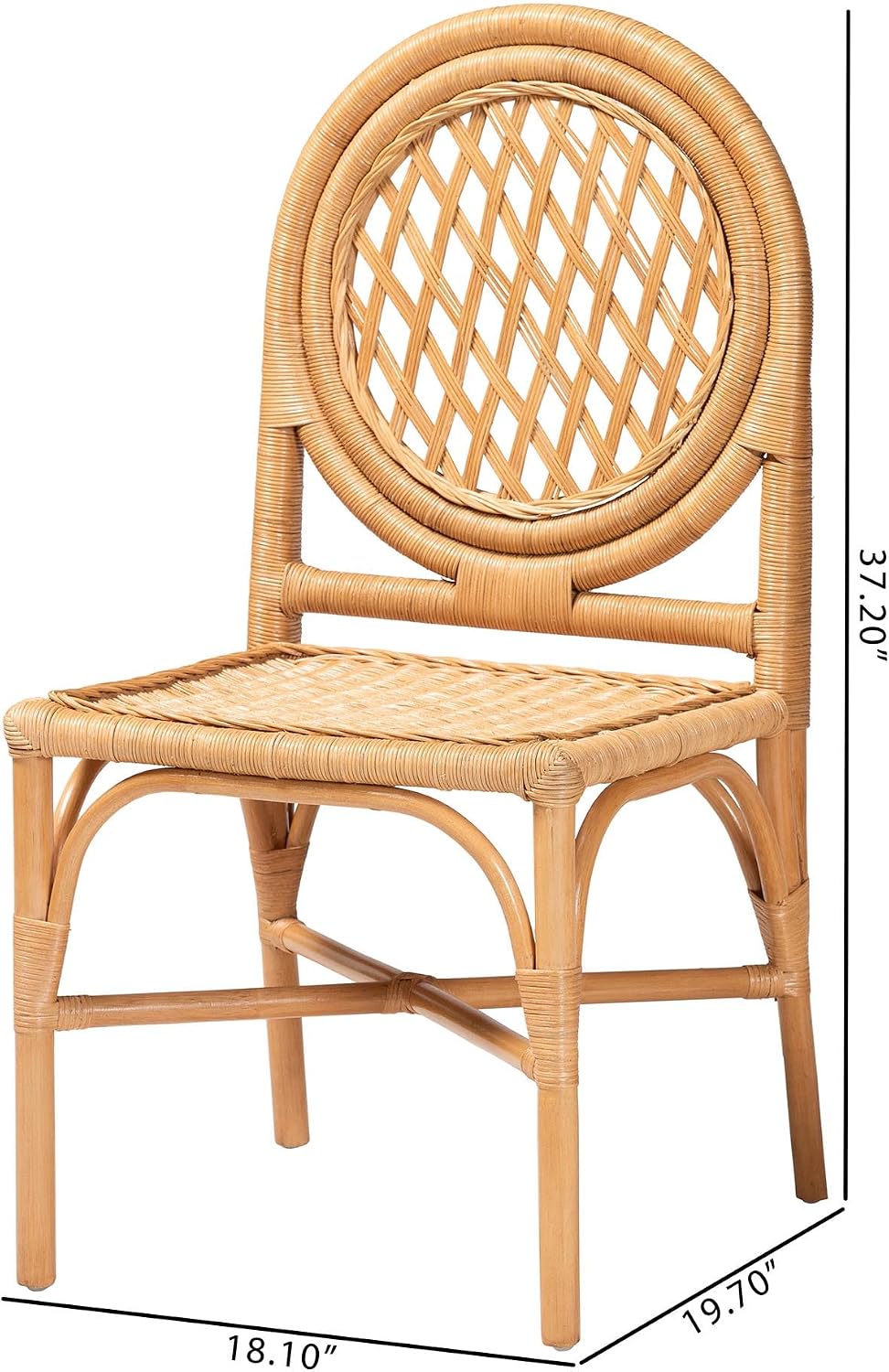 Bali & pari Oxford Natural Rattan Chair with Round Back-Handwoven Cane Accent Seating with Open Lattice Design, Dining Height, Set of 2