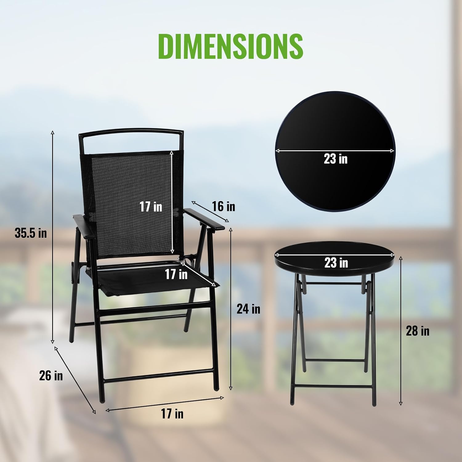 Backyard Expressions 3-Piece Folding Bistro Set – Outdoor Patio Furniture Set with 2 Mesh Chairs & Round Table – Weather-Resistant, Portable & Space-Saving Design for Balcony, Deck, Garden