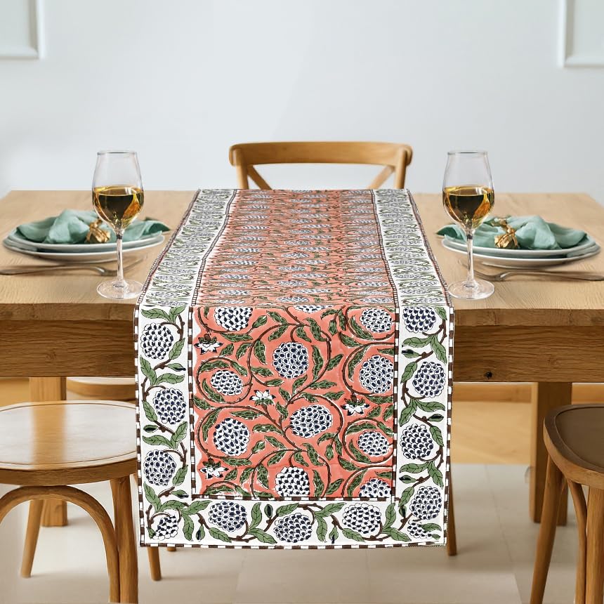 Ridhi Light Steel Blue Hand Block Print 100% Cotton Reusable Table Runner 16" X 90" Inches Table Runner Decorative Everyday Use for Dining, Home Gift for Spring, Easter, Valentine