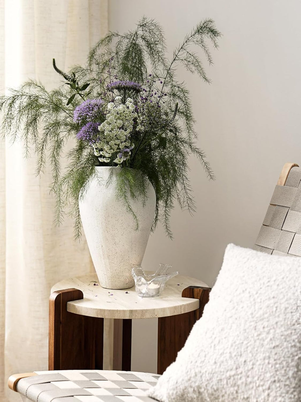 White Ceramic Vase - Large 11.8 Inch Tall Floor Vase for Centerpieces, Farmhouse Flower Vases, Rustic Minimalist Home Decor for Living Room, Enterway, Wedding (Sandstone White)